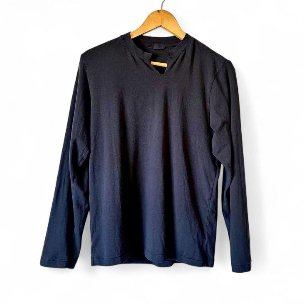 Skims Long Sleeve Shirt Cotton Jersey Notch Neck Onyx Black Size XS